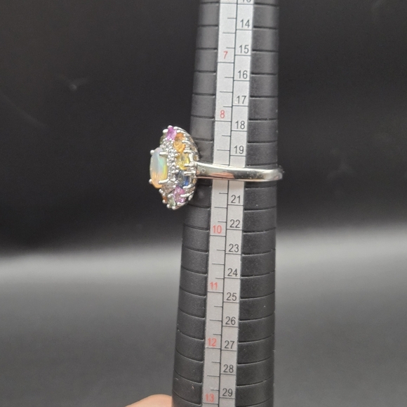 Opal & Multicolor Gemstone S/S Ring. Size 9 - Picture 5 of 5